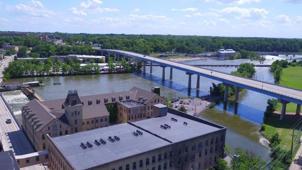 Aerial view of Appleton, Wisconsin along the Fox River